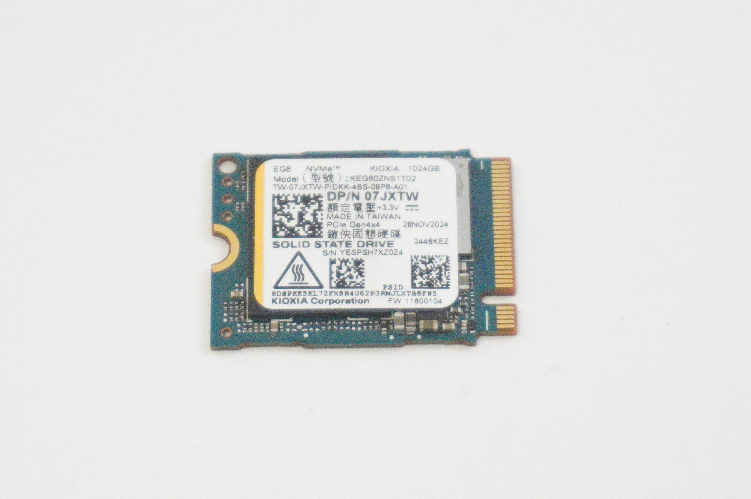 ほぼ新品　KIOXIA EG6 1024GB NVMe SSD Gen4 07JXTW Kioxia EG6 1TB 1024GB SSD PCIe NvMe Gen 4x4 - Compuparts