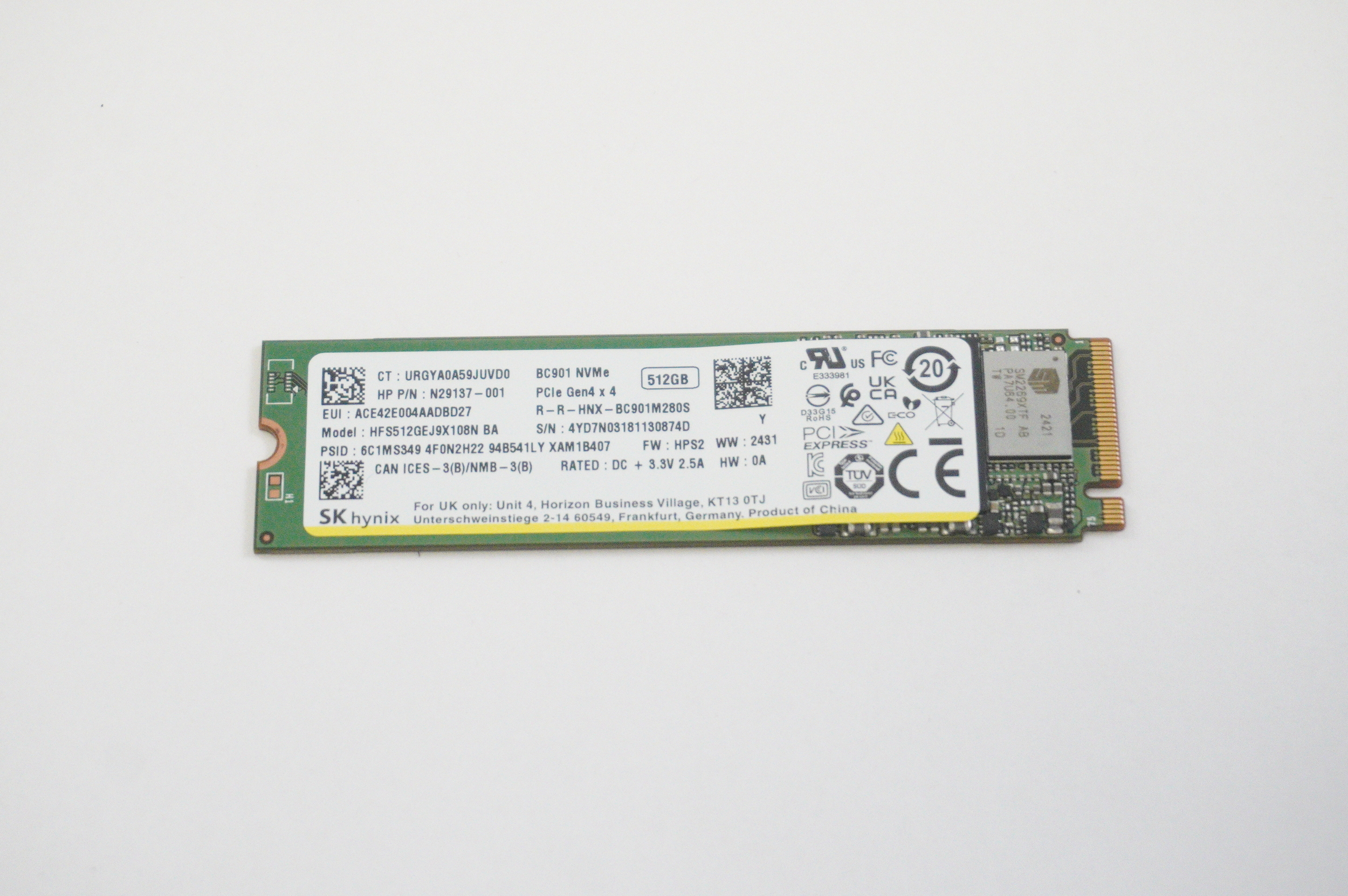 レノボ純正 SKHynix HFS512GEJ9X162N 512GB Gen4 SK Hynix 512GB M.2 2242 PCIe Gen4 x4 NVMe SSD HFS512GEJ4X112N