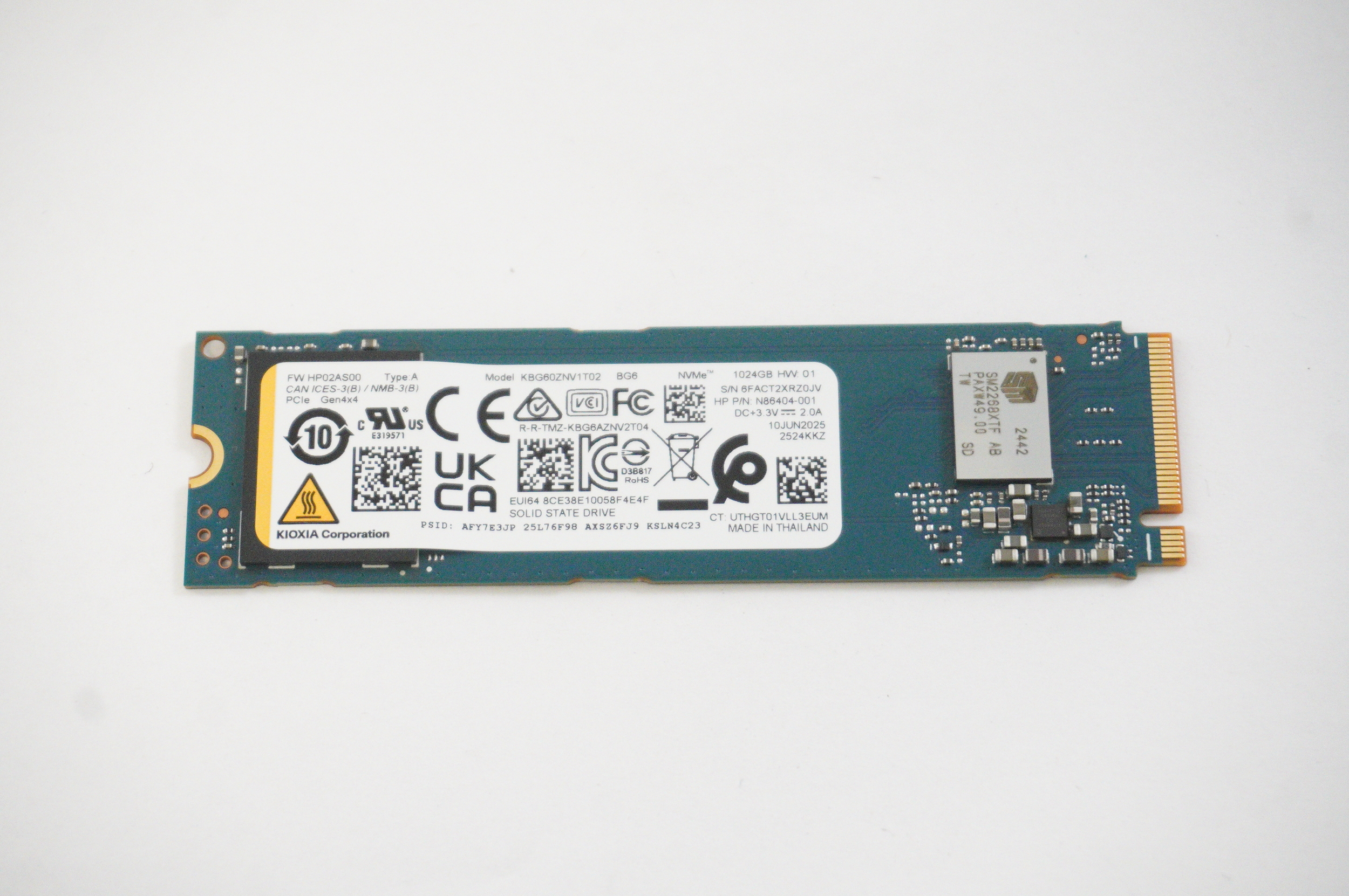 compuparts.com | KBG60ZNV1T02 Kioxia 1TB NVMe PCIe Gen4x4 M.2 2280